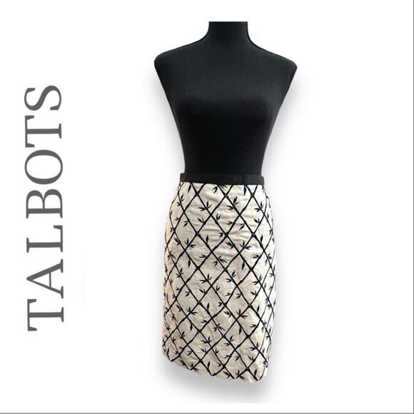 TALBOTS Vintage Ivory and Black Bamboo Embroidered A Line Skirt SZ 6 - Picture 11 of 11